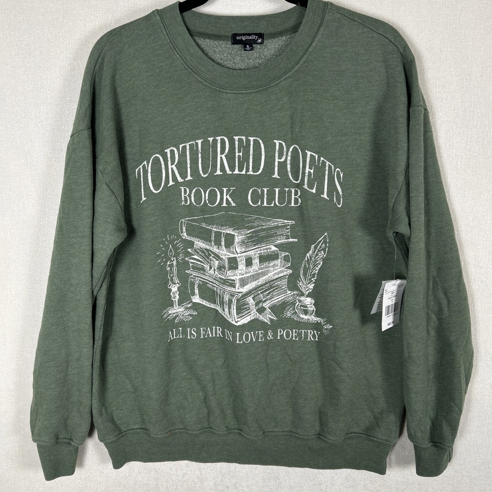 Originality‎ Tortured Poets Book Club Sweatshirt Olive Size L NWT Long Sleeve